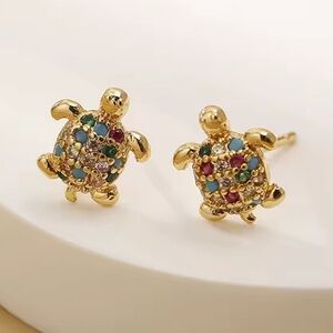 Petite Turtle Gold Multicolor Earrings